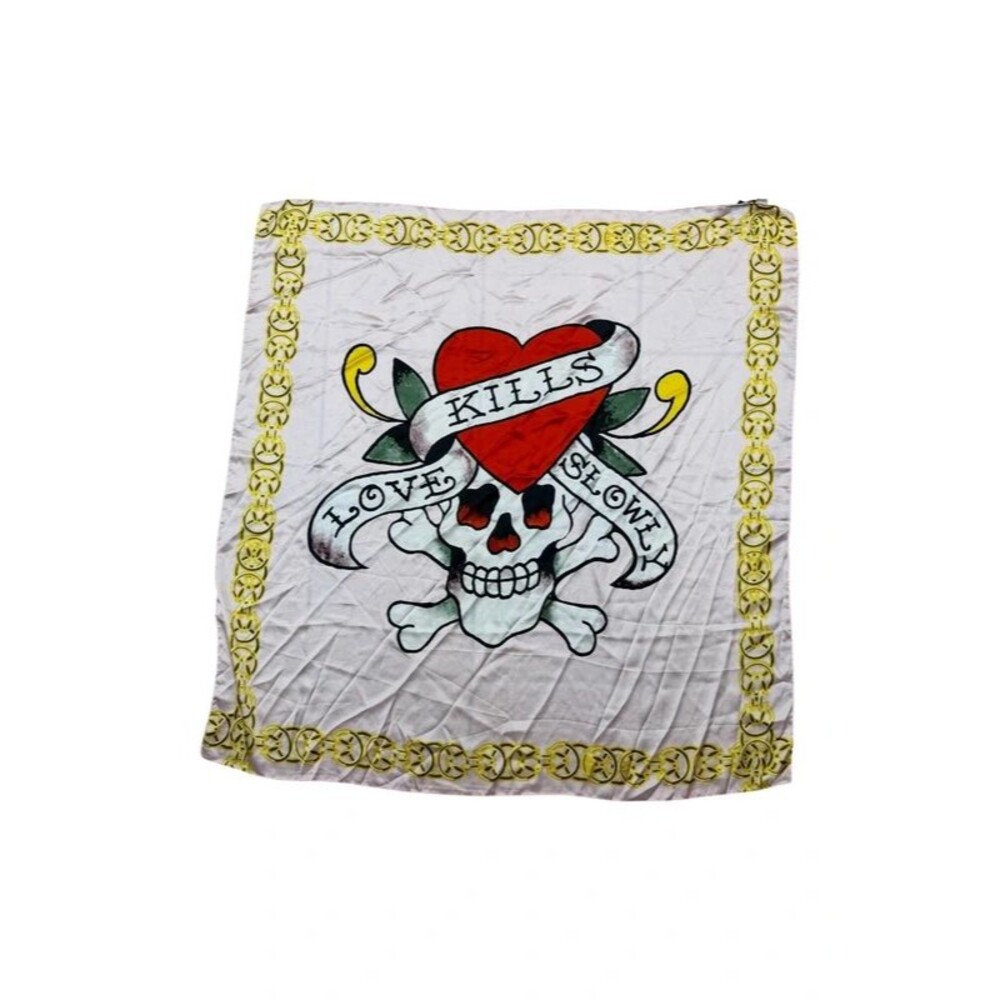 Ed Hardy Love Kills Slowly Skull Heart Scarf 42x42 NWT Y2K Tattoo